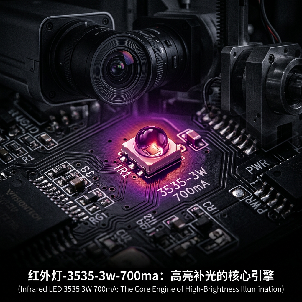红外灯-3535-3w-700ma高亮补光核心引擎，显示微光与安防应用背景