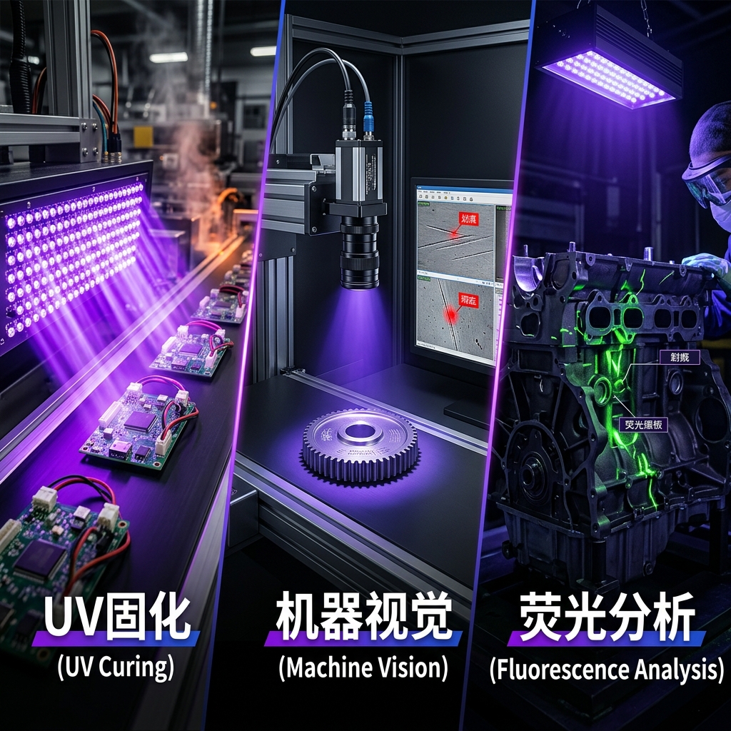 陶瓷380-385nm紫外线LED灯珠在工业UV固化、机器视觉检测和荧光分析中的多元化应用场景。
