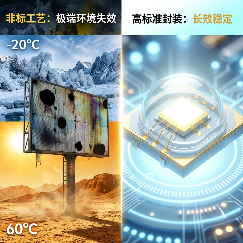 极端环境下的LED死灯危机与高标准封装的解决方案对比图