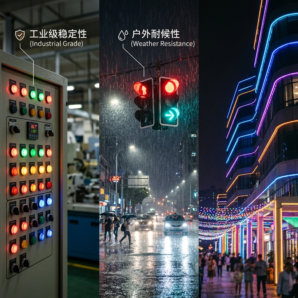 直插LED在工业面板、交通信号和户外亮化的场景化展示