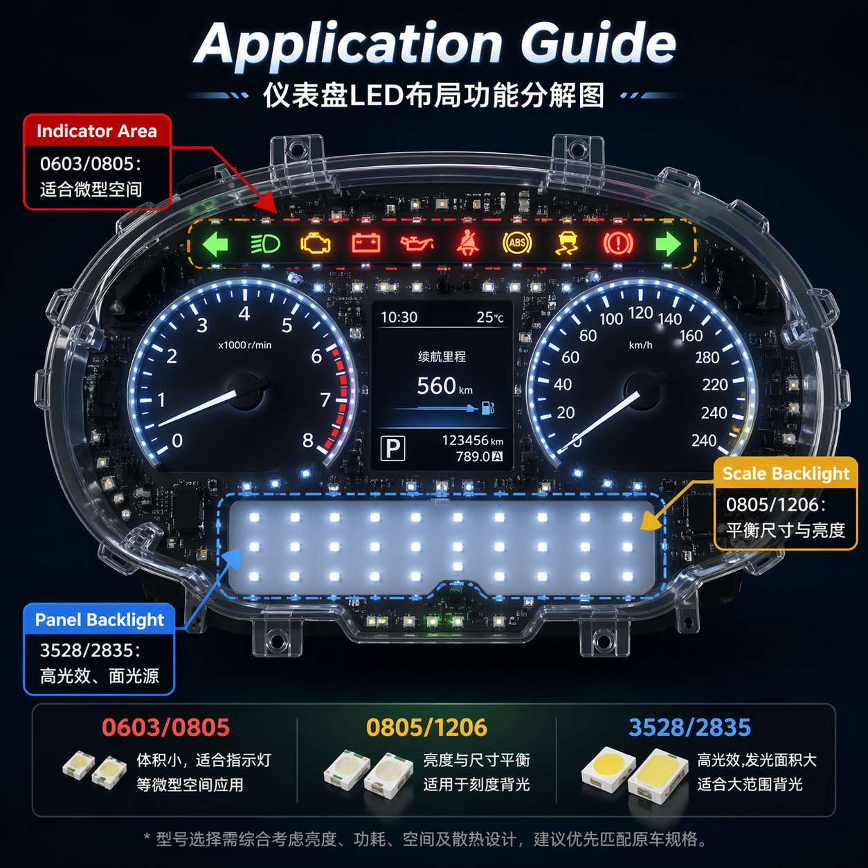汽车仪表盘LED灯珠型号怎么选？0603、0805、1206、3528、2835对比