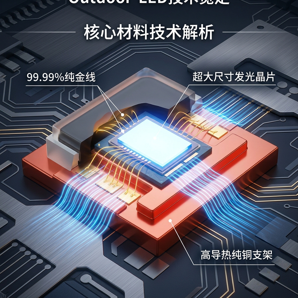 LED灯珠内部结构：高导热纯铜支架、超大尺寸发光晶片和99.99%纯金线焊接