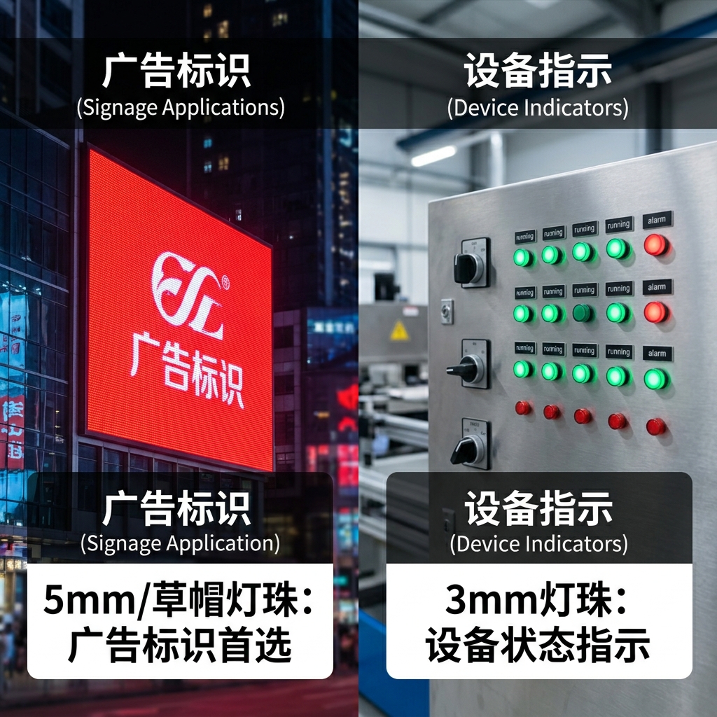 直插灯珠哪种好？3mm/5mm/草帽/圆头直插灯珠选型全攻略，广告字指示灯秒懂