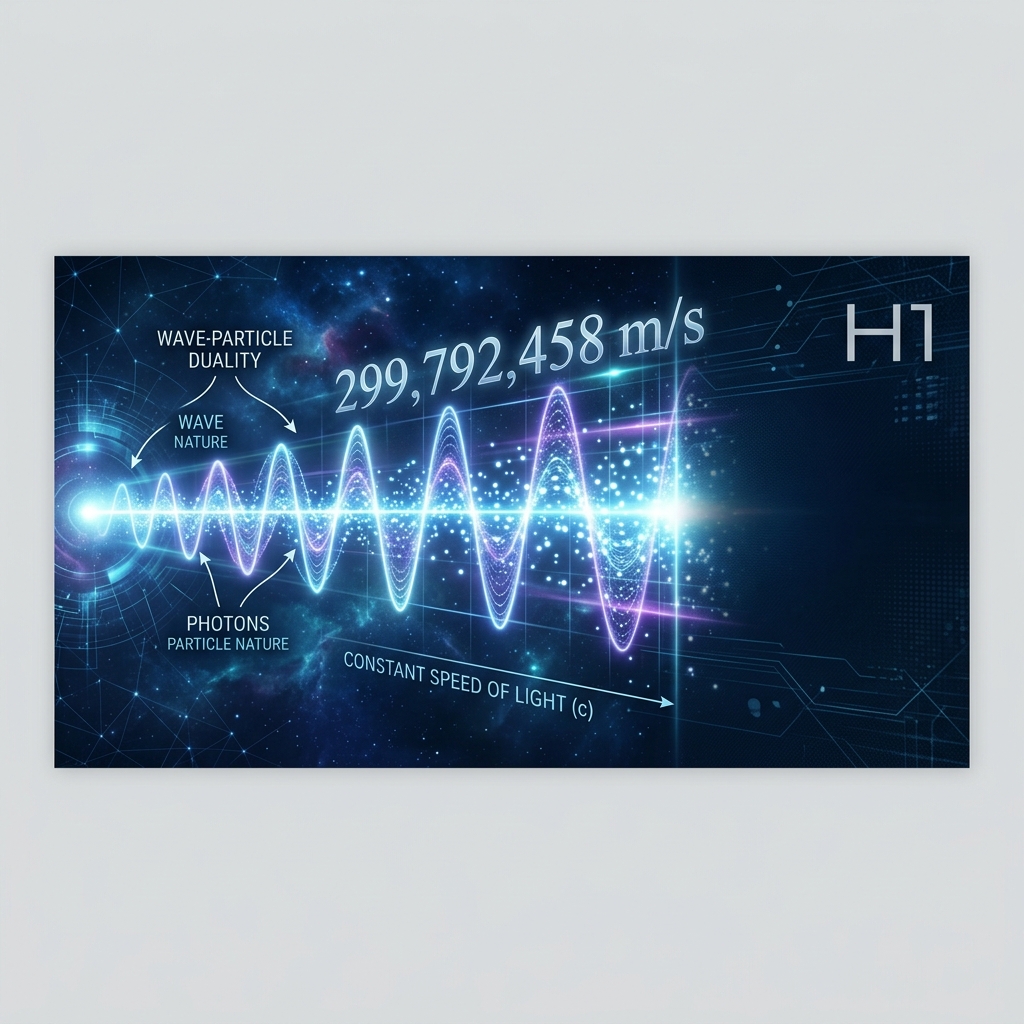 一束光线穿透深邃空间，展现光的波粒二象性与光速极限，象征光的物理本质。