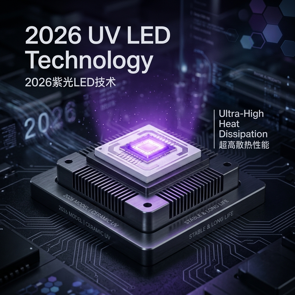 2026款紫光陶瓷灯珠微距图，散发深邃紫光，凸显其超高散热性能与科技感