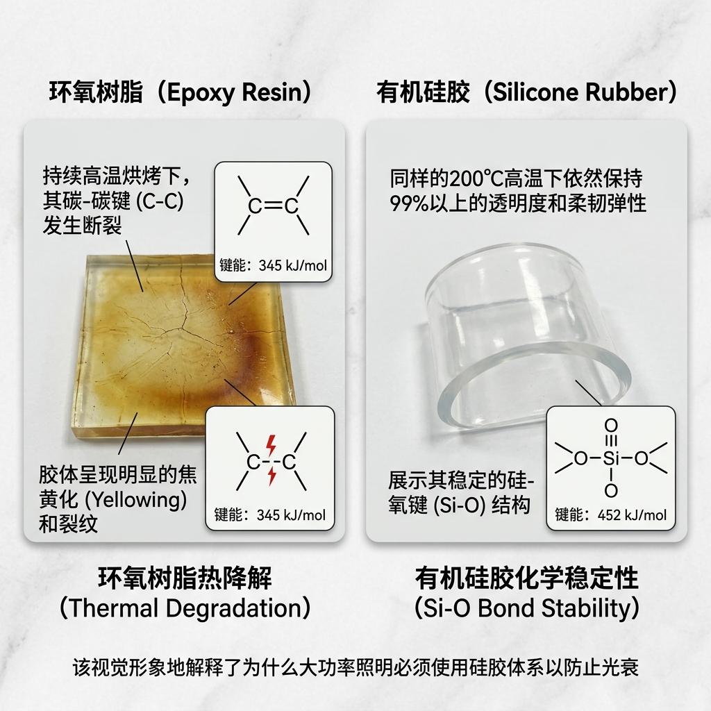 环氧树脂与有机硅胶高温性能对比：黄化、开裂与透明稳定性