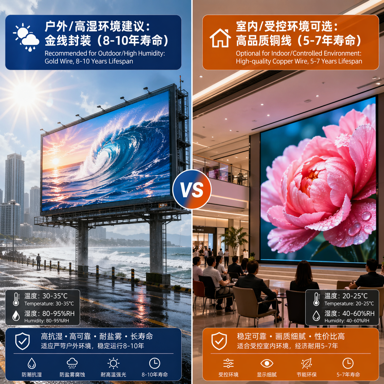 LED显示屏金线铜线封装成本差异：价格、寿命与项目总成本