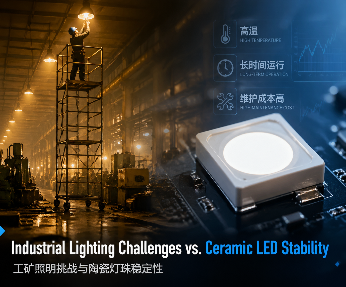 工矿照明挑战与陶瓷灯珠稳定性：高温、维护难的厂房与高效散热的陶瓷灯珠对比