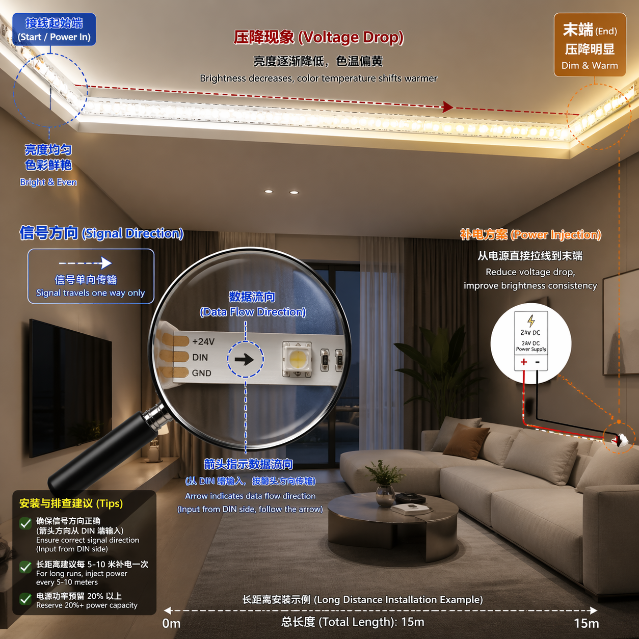 幻彩RGB灯带6线接法：FIN、DIN接什么线