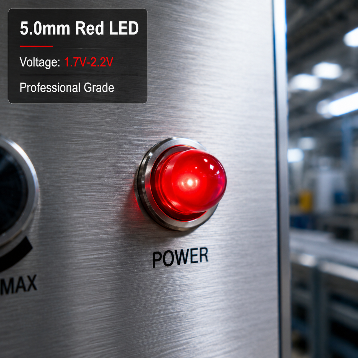 5.0mm红色发光二极管在工业控制面板上的高亮显示,即使在强光下也能保持清晰可见的红色指示。