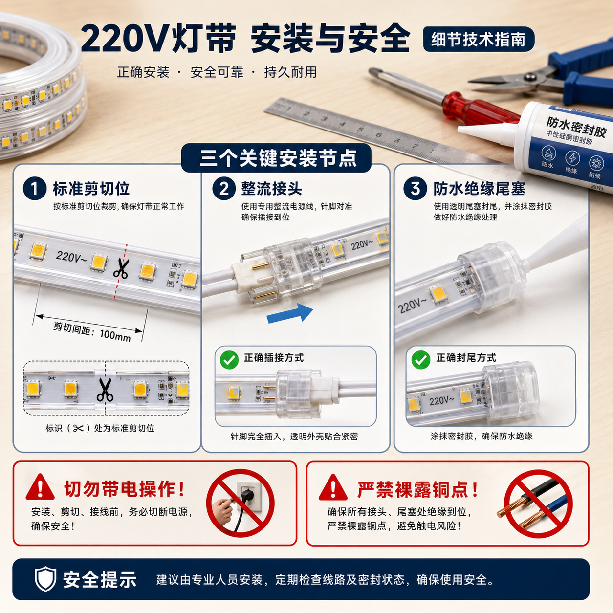 220V 5050灯珠怎么选：参数、接线、安全与采购要点