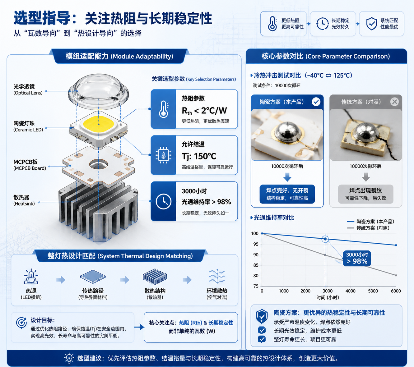 散热模组陶瓷灯珠怎么选：高功率LED为何更常用它