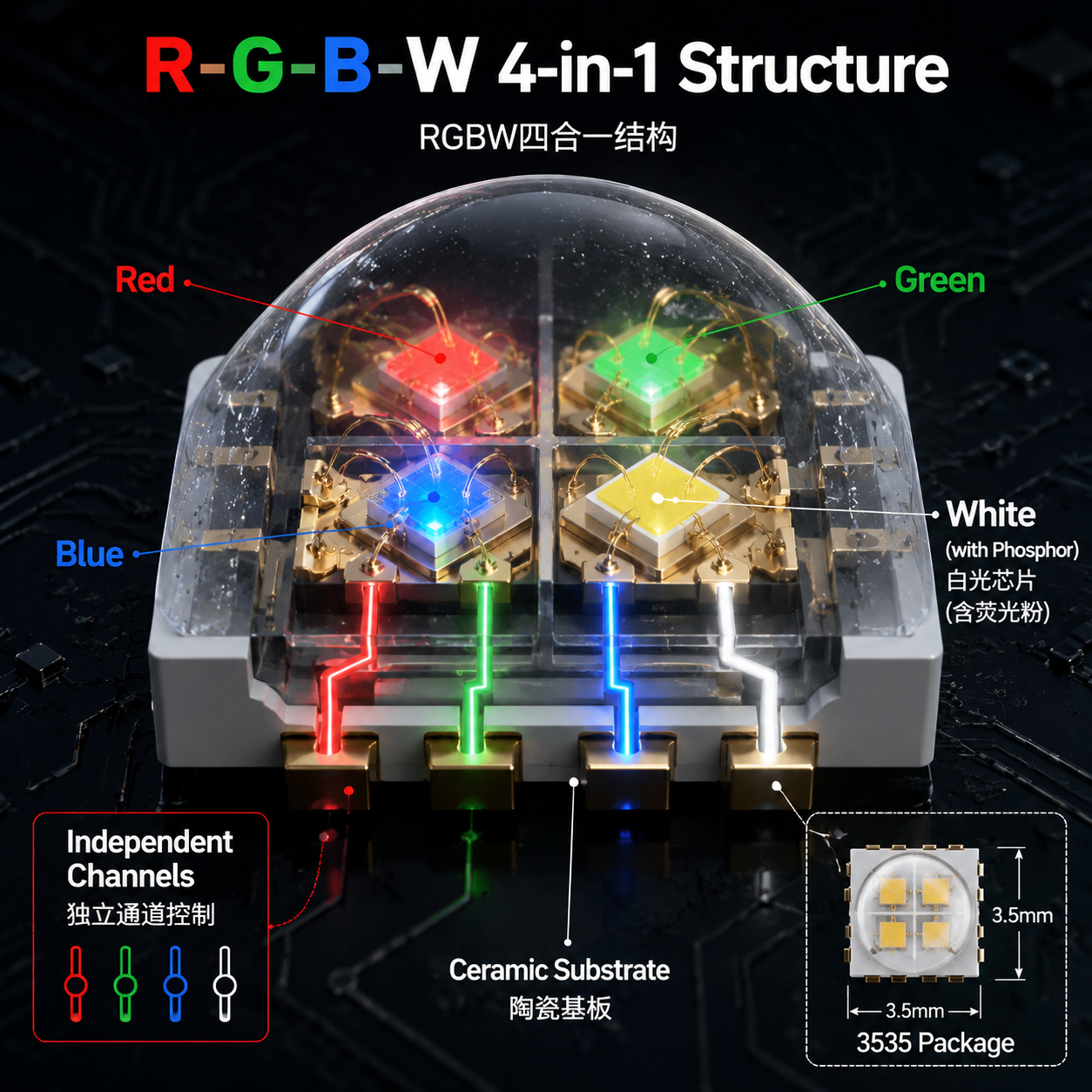 RGBW灯珠4535大小的是什么封装？看懂3535、功率与选型