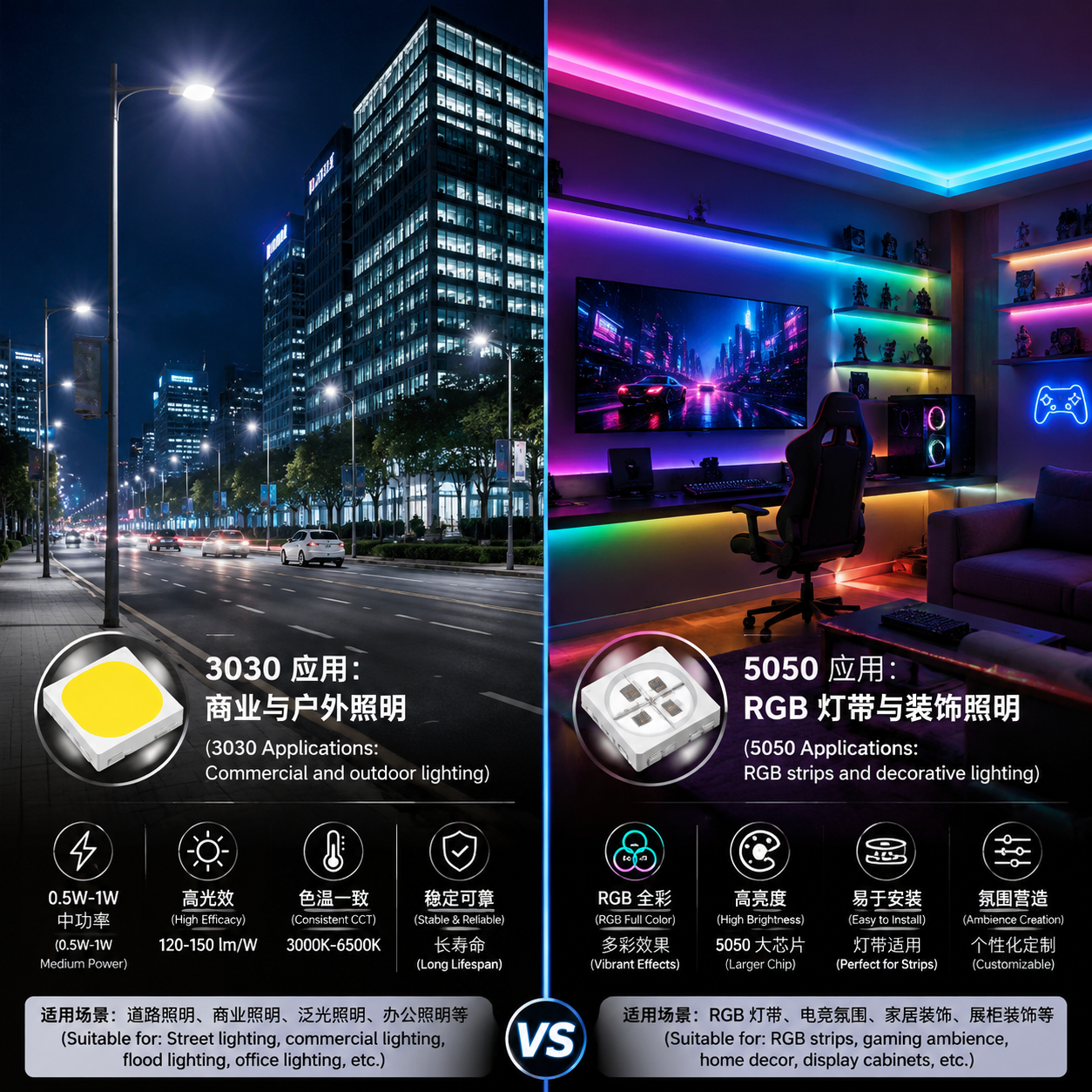 3030和5050灯珠有什么区别？选型要点说明