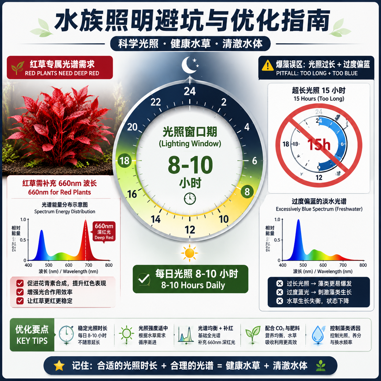 水族照明避坑与优化指南：每日 8-10 小时光照与 660nm 红光补充建议