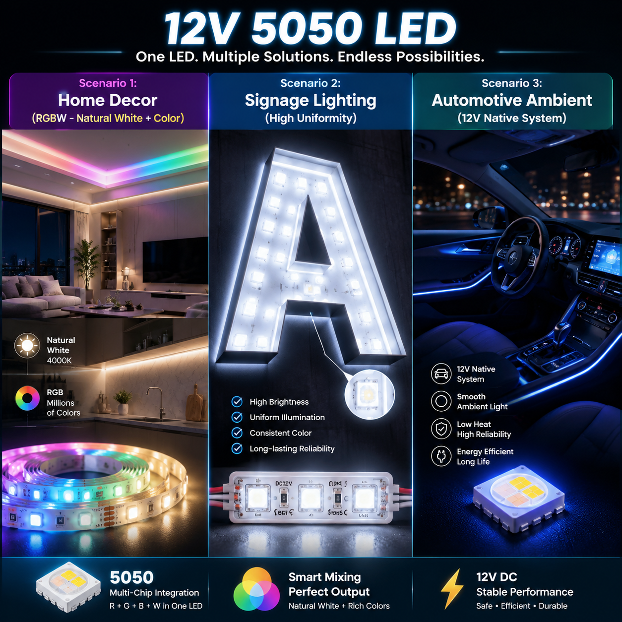 12V灯LED灯5050灯珠怎么选：参数、功率、接线与应用