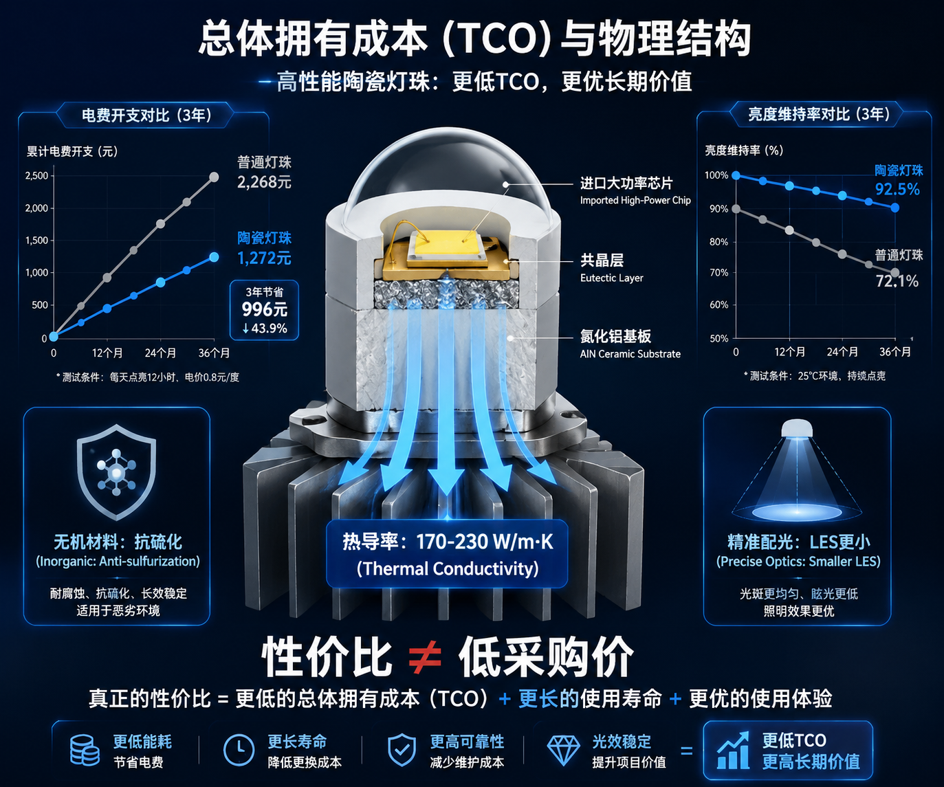 进口芯片陶瓷灯珠性价比高吗？核心参数与应用场景解析
