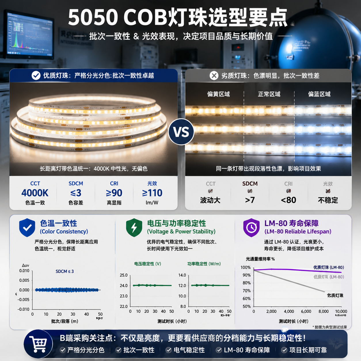 5050 COB灯珠选型指南：参数、应用与采购要点