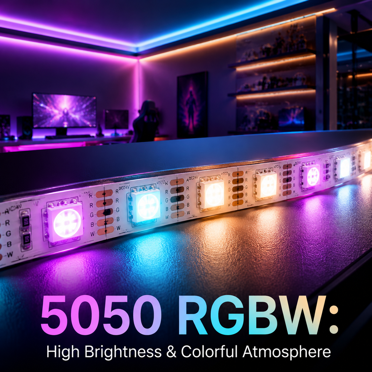 5050 RGBW灯带在电竞房或商业空间中营造高亮多彩的氛围