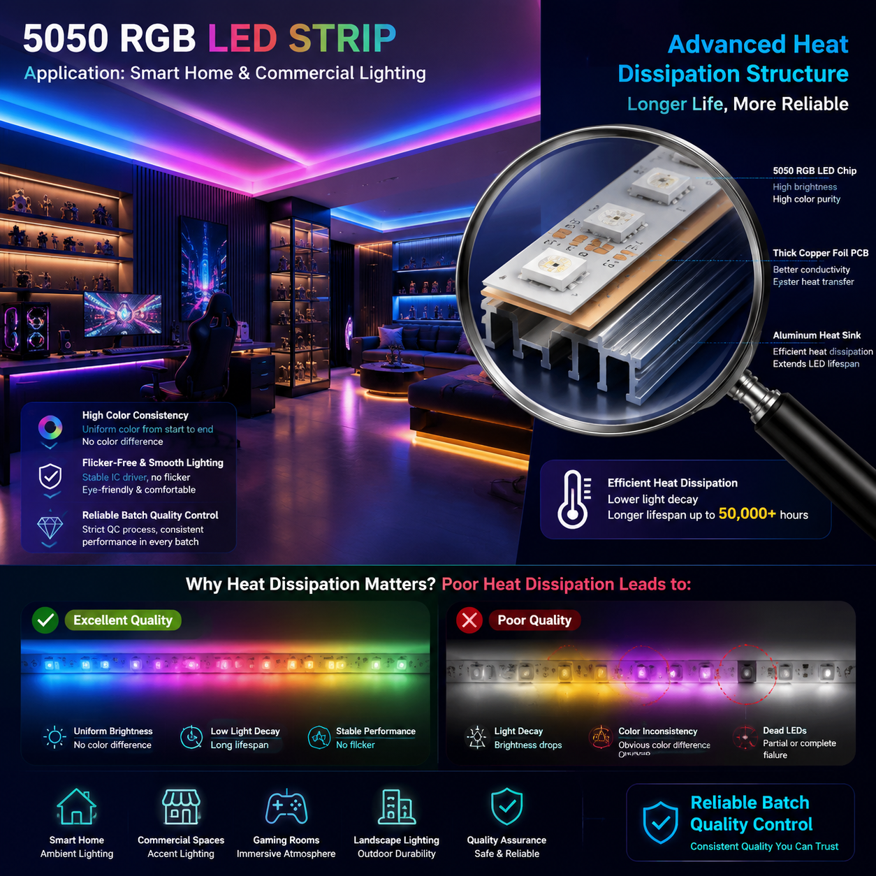 5050 RGB LED灯珠选型指南：参数、应用与质量判断