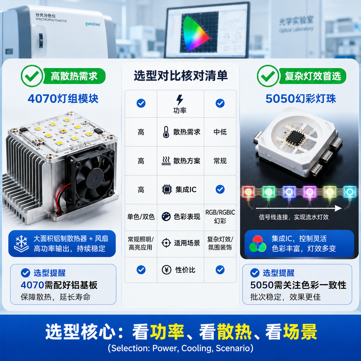 4070灯芯和5050灯珠区别与选型指南