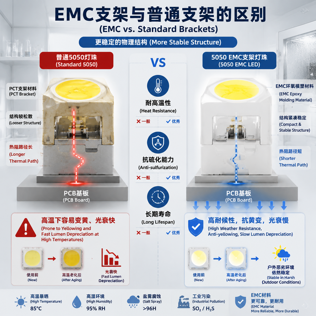 5050emc支架灯珠参数、应用与选型指南