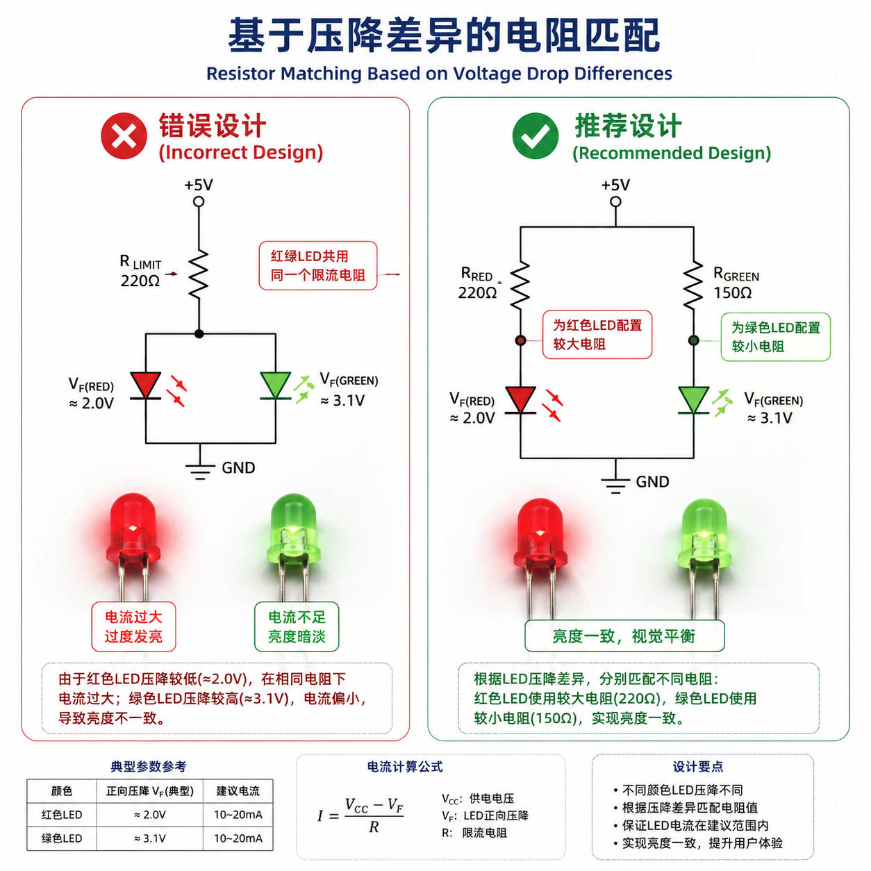 不同颜色LED电压降：红绿LED压降差异怎么看