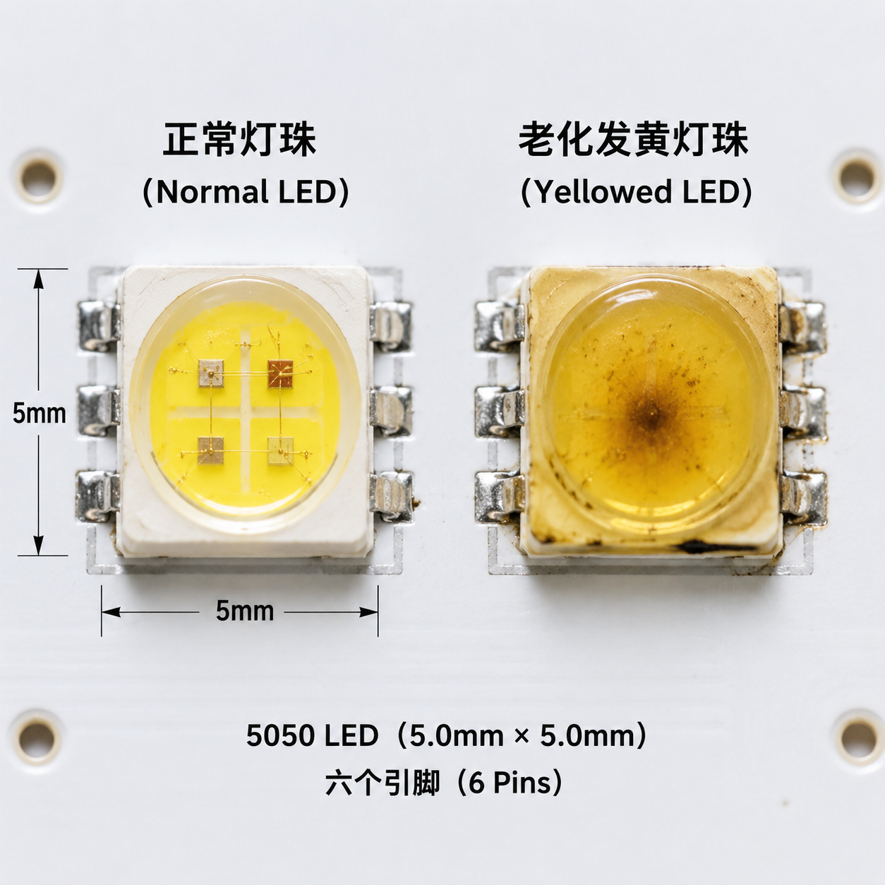5050LED灯珠发黄的原因与预防方法