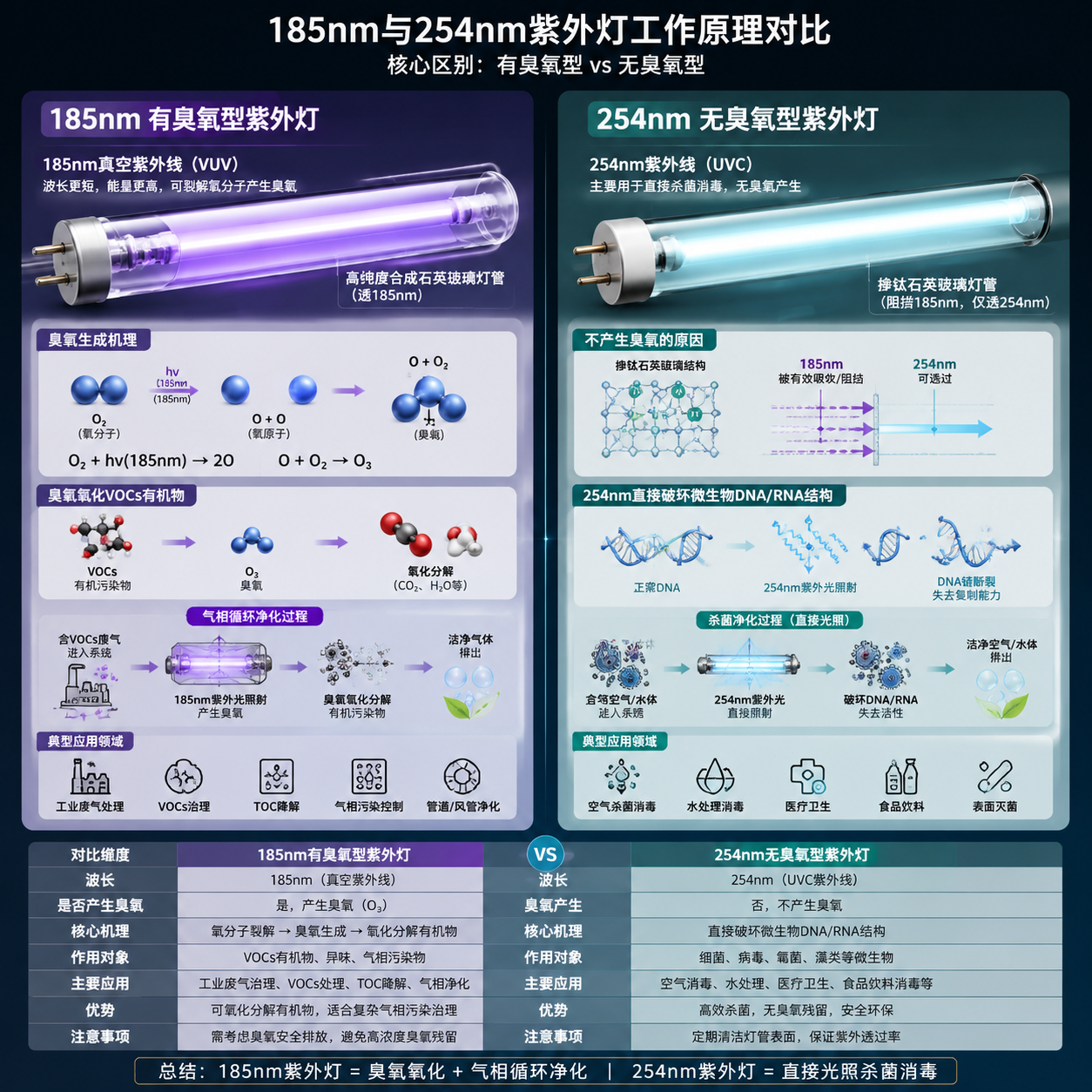 185nm与254nm紫外灯工作原理与特性对比图