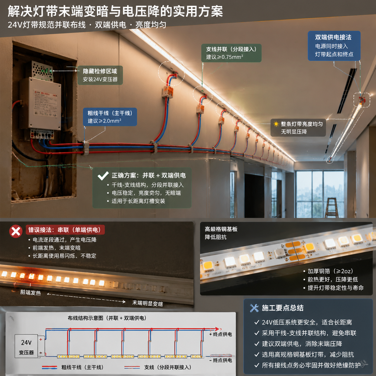一个回路带多少米灯带(LED灯带回路长度计算与接线规范指南)