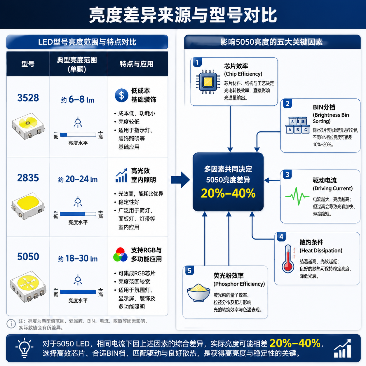 高亮5050灯珠亮度全面解析：标准范围、对比与选型指南（2026版）