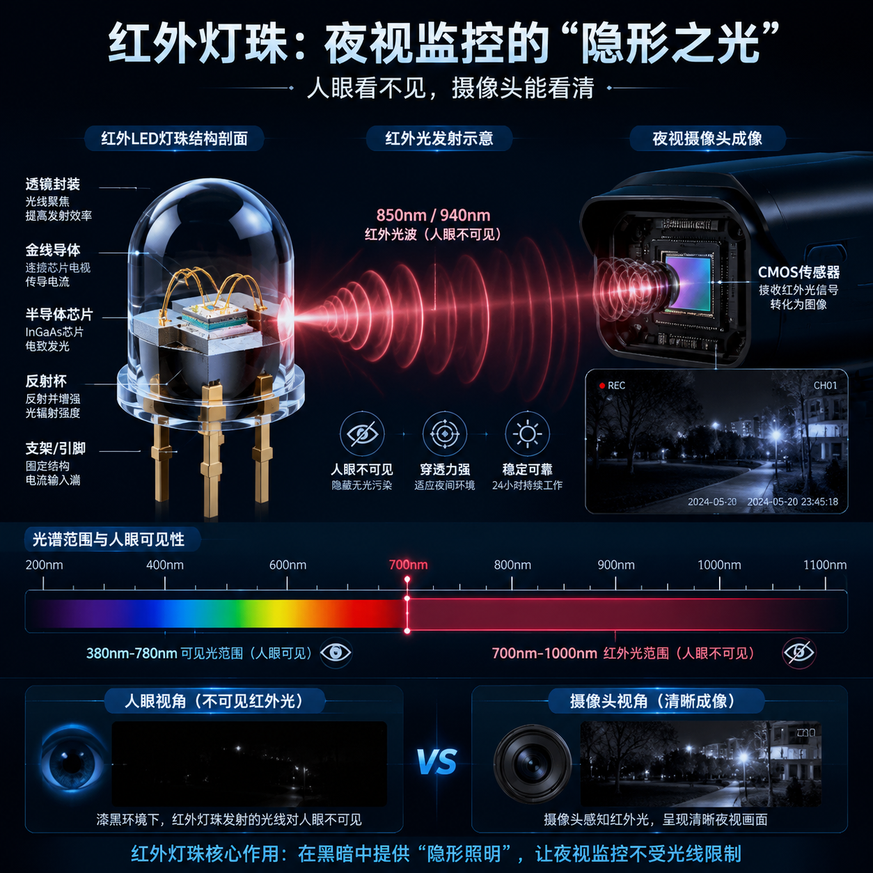 红外灯珠工作原理结构示意图