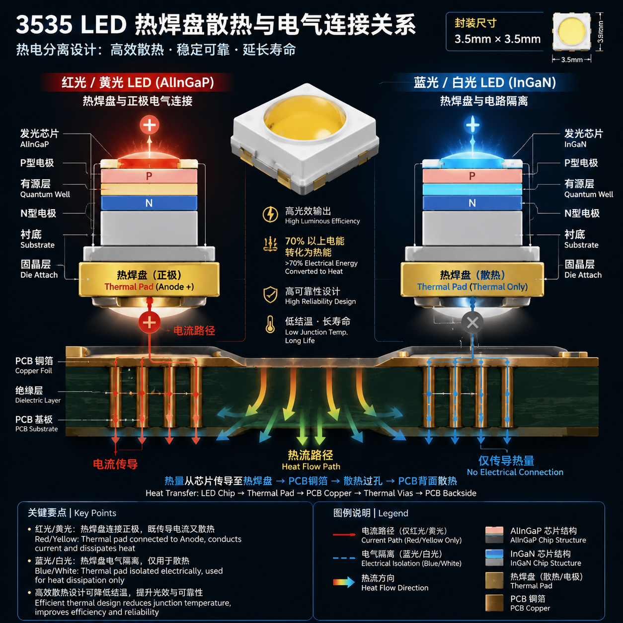 3535封装led中间焊盘带电么(热焊盘电气隔离与散热设计解答)