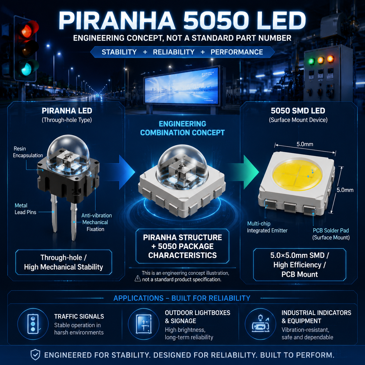 食人鱼5050灯珠工程结构与应用概念图