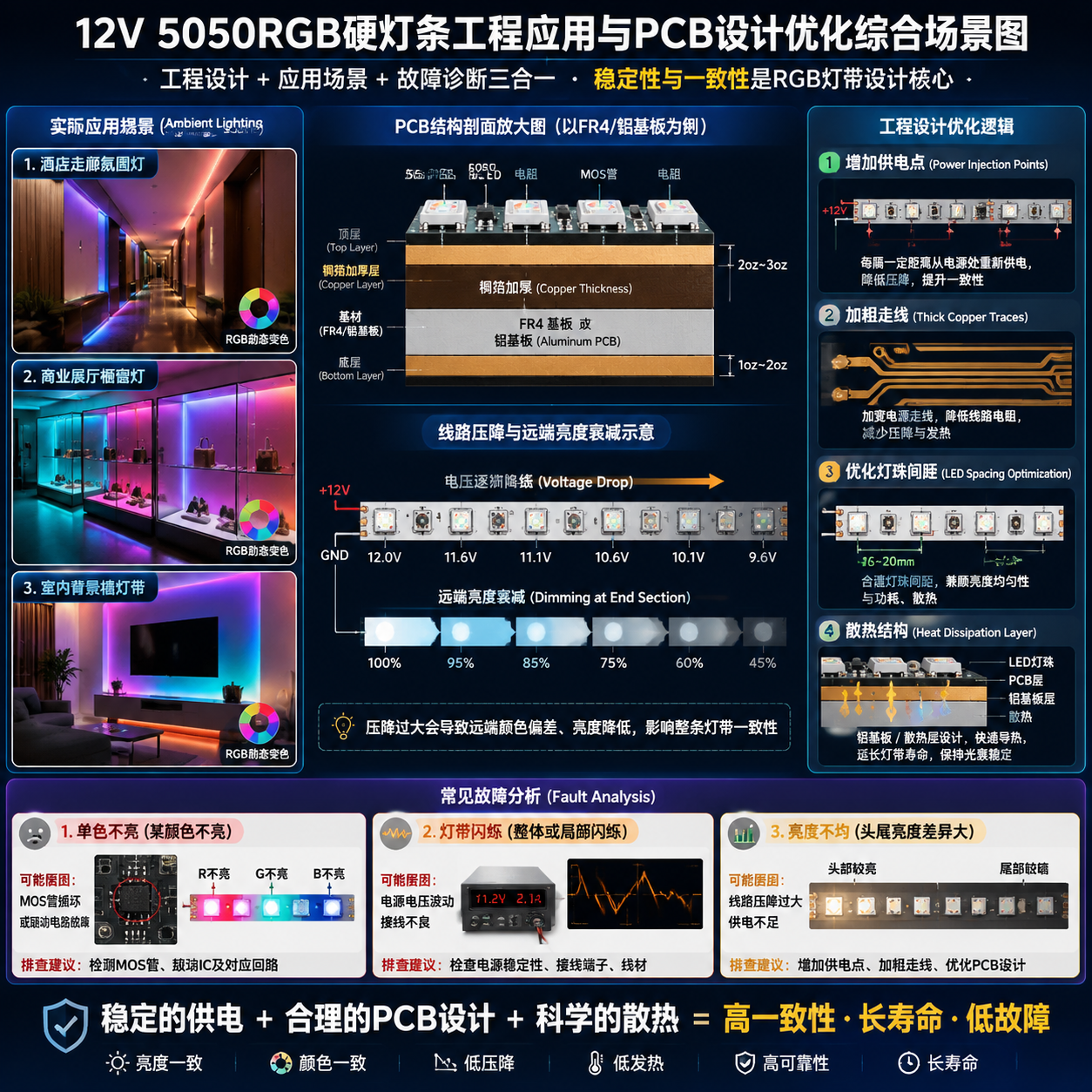 12V 5050RGB硬灯条原理图（共阳极）解析与电路结构说明