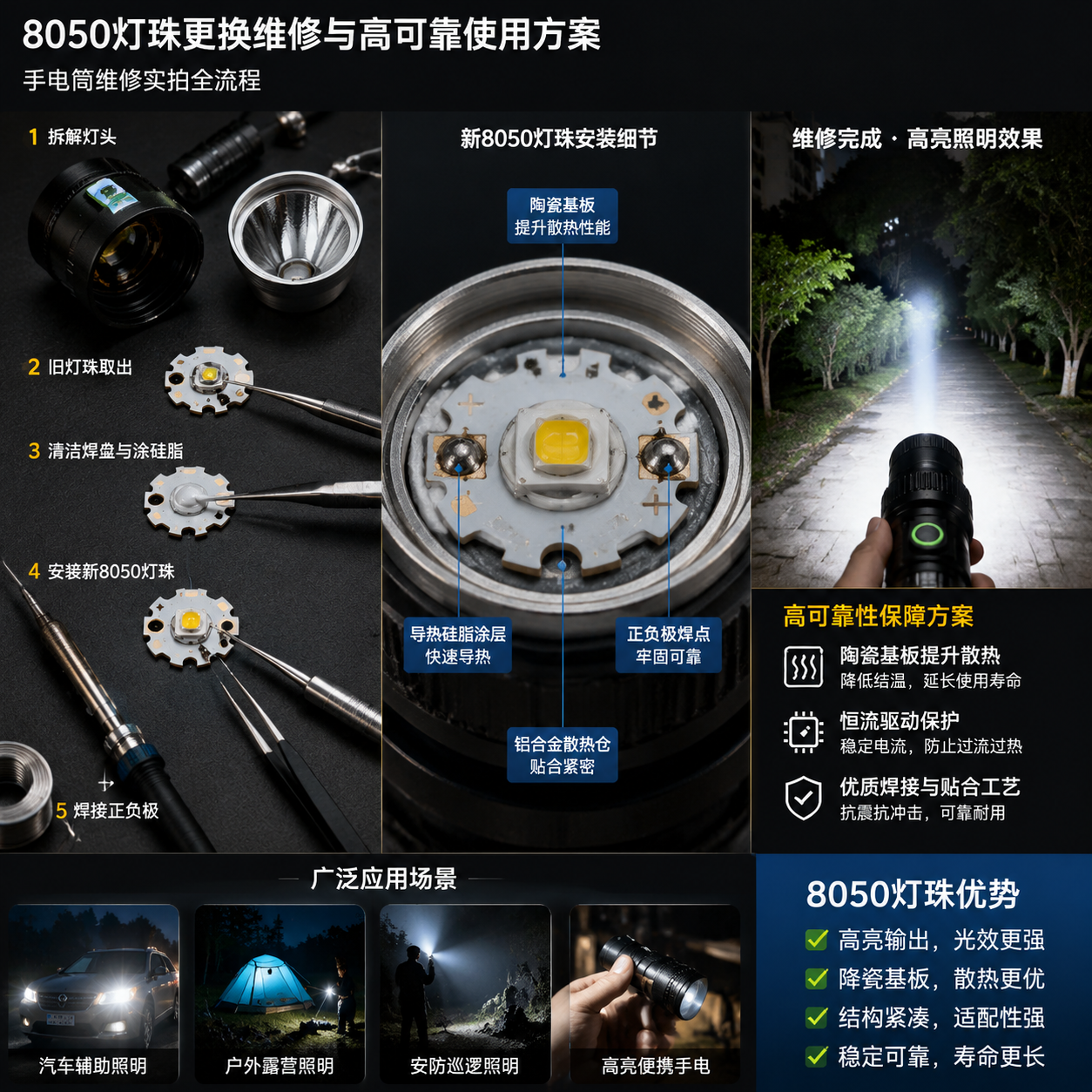 手电筒灯珠8050(规格参数、选型对比与更换维修指南)