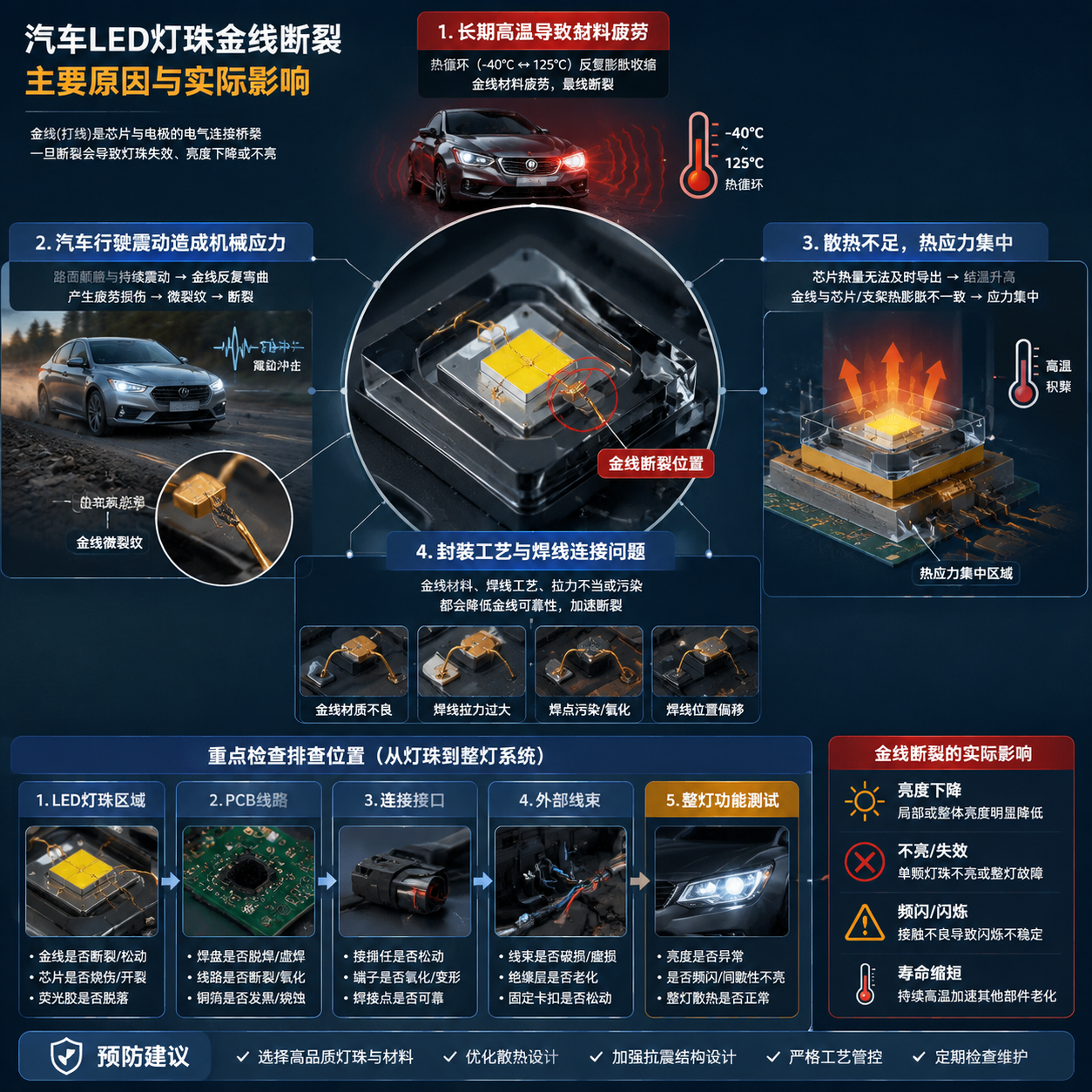 车灯灯珠金线断裂失效(原因分析与解决方法)