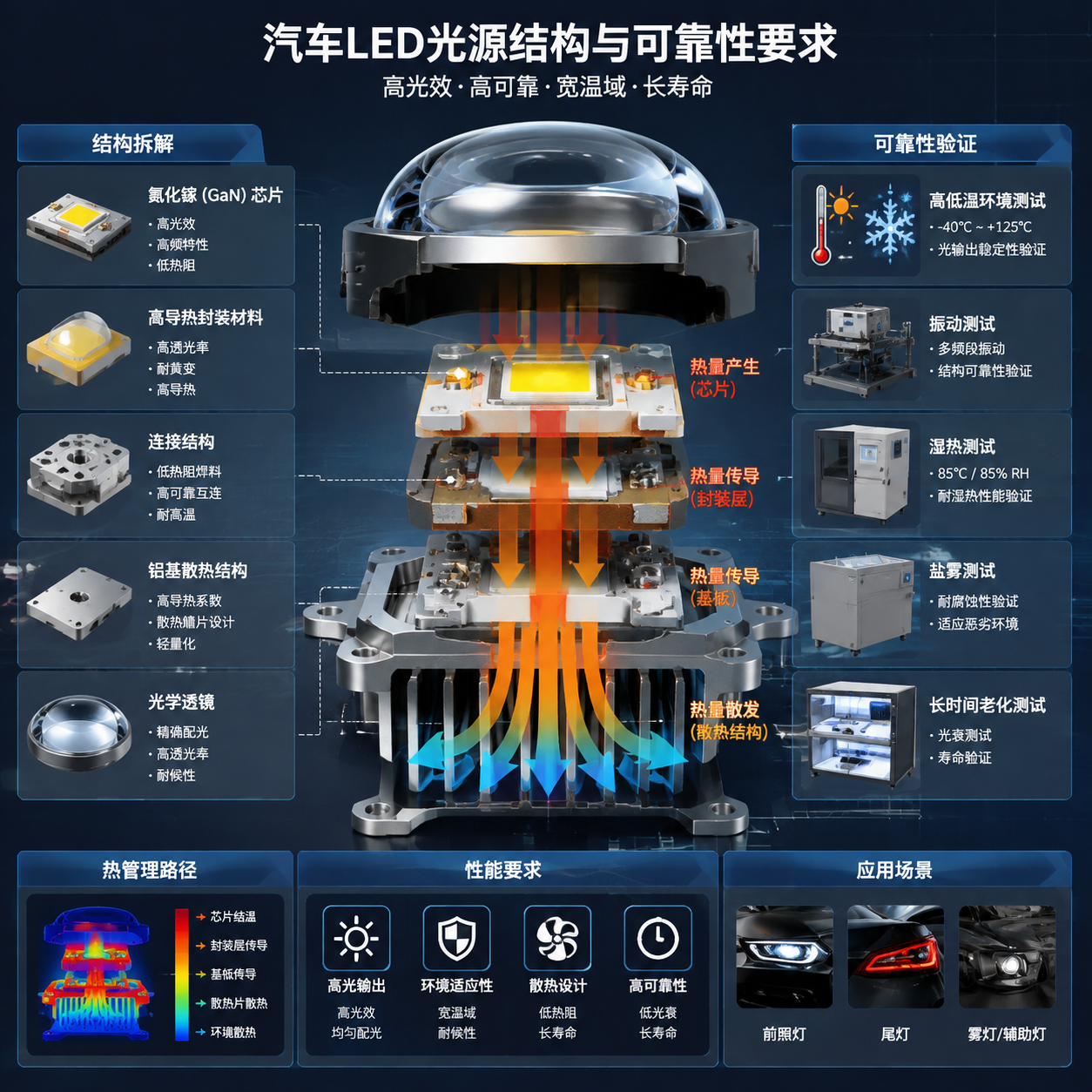 汽车LED光源模组剖面结构示意图
