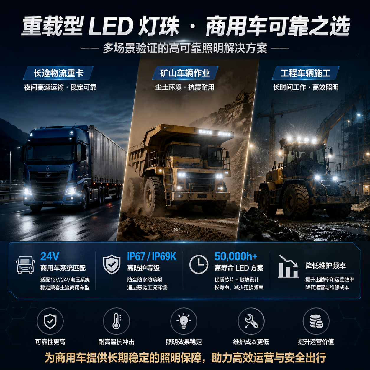 商用车重卡大灯重载型灯珠选型指南 (寿命与散热性能选择方法)