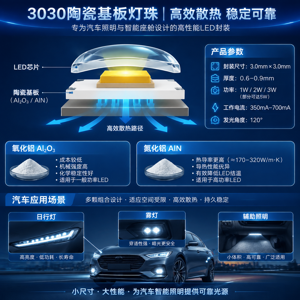3030陶瓷基板日行灯灯珠(汽车照明选型指南)