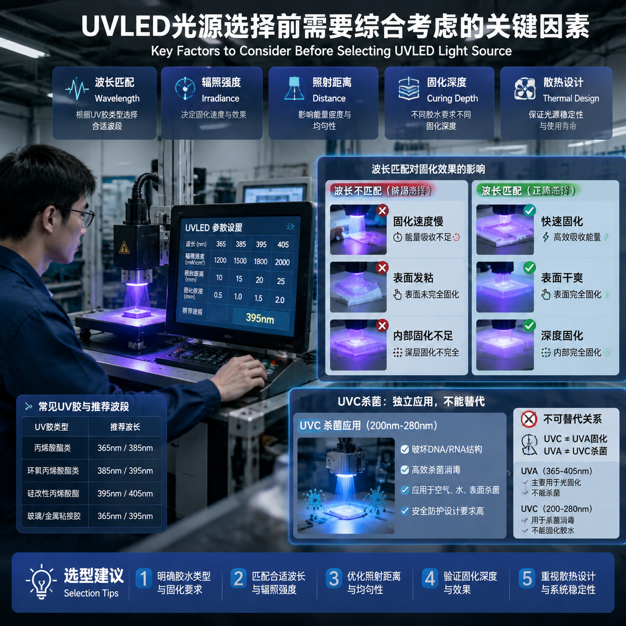 UVLED固化光源选型综合考量因素:波长、辐照强度、距离与散热