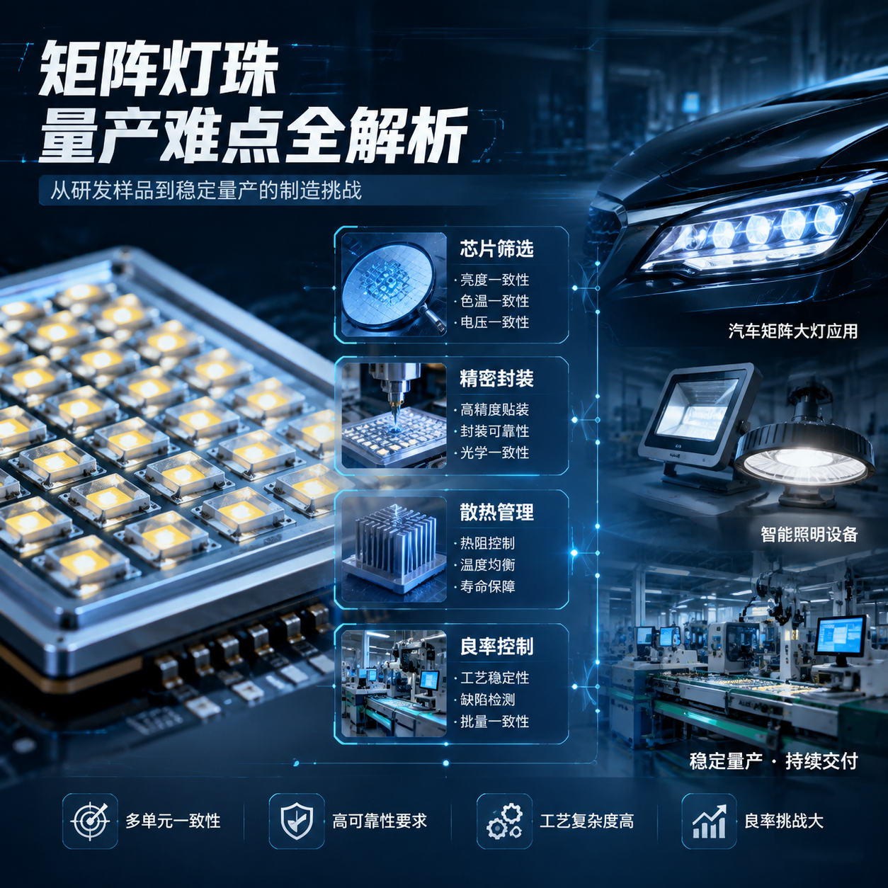 矩阵灯珠量产难点(稳定生产关键因素解析)