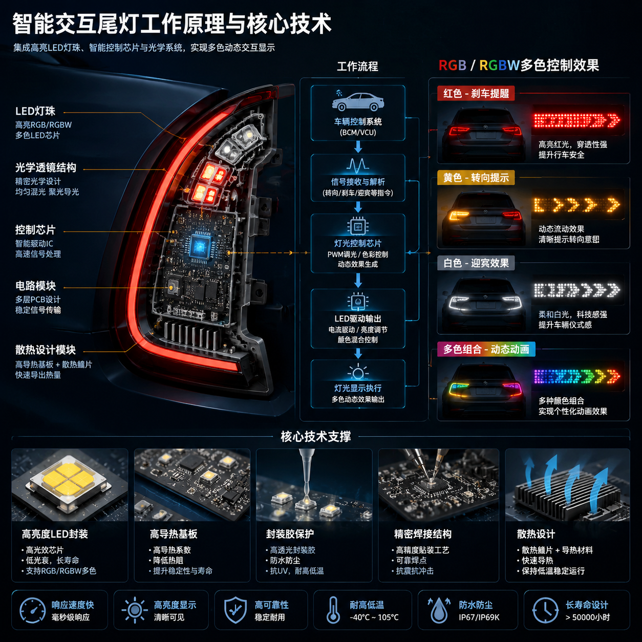 智能尾灯结构与RGB/RGBW控制原理图