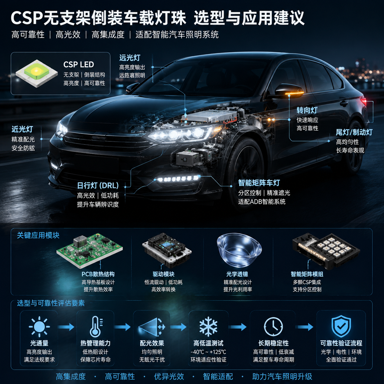 CSP 无支架倒装车载灯珠(CSP车载LED应用与选型指南)