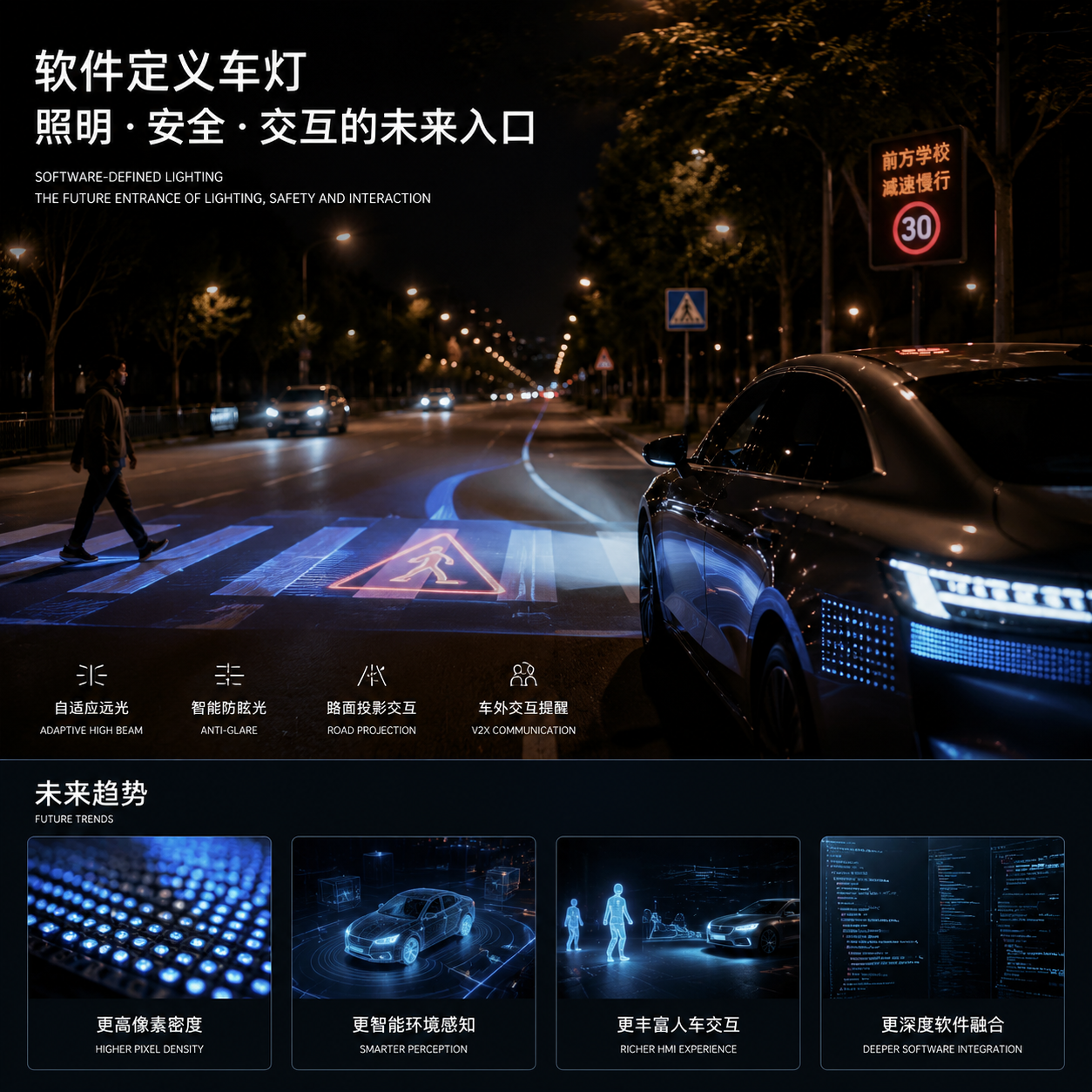 软件定义车灯可编程灯珠阵列(智能汽车照明技术解析)