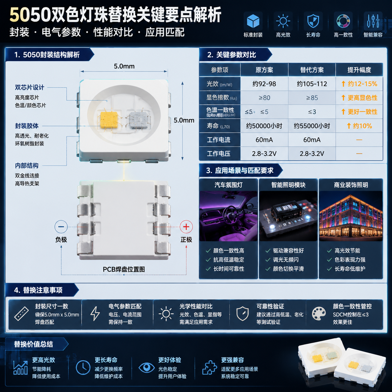 中之科技5050双色灯珠替代(高匹配方案解析)