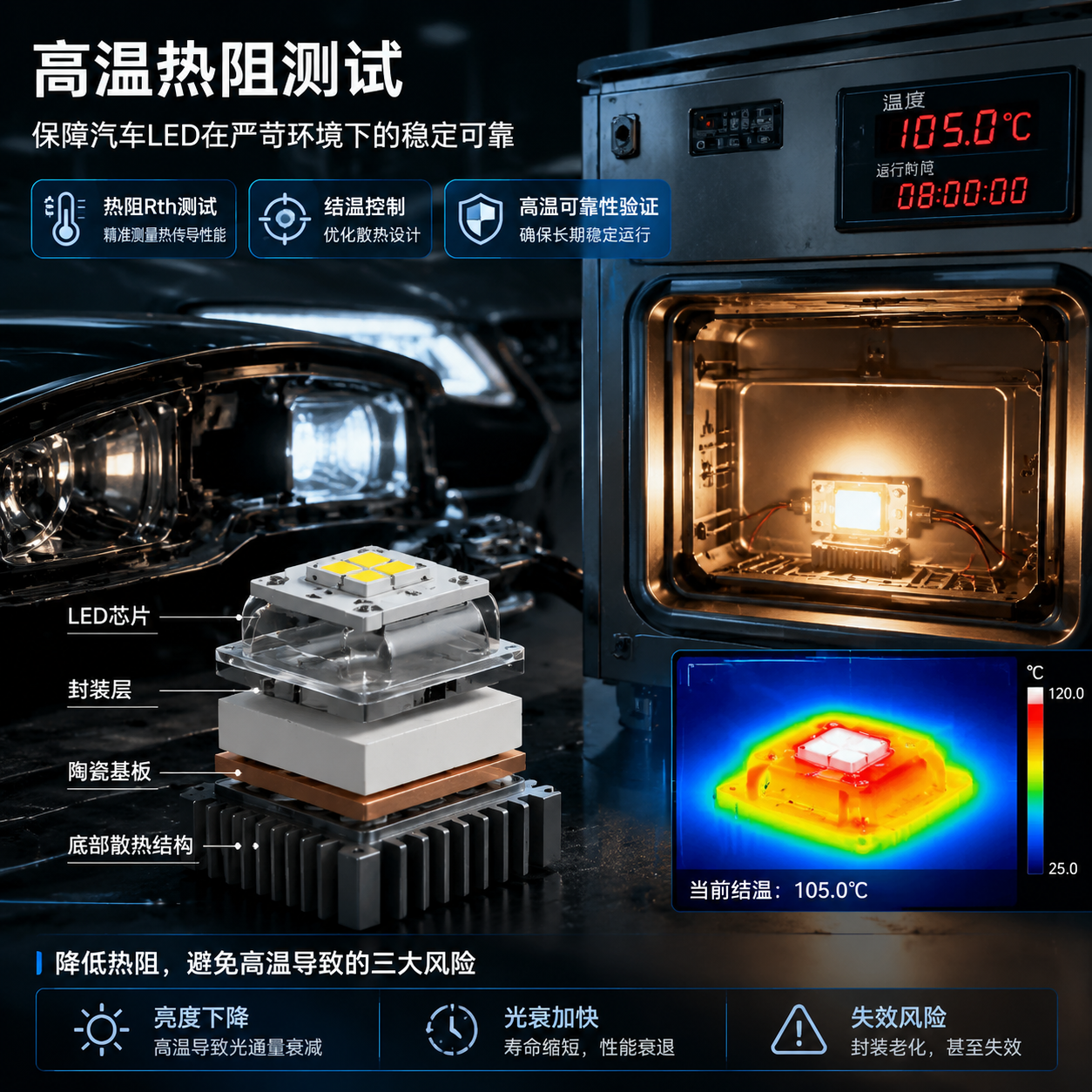 汽车灯珠高温热阻测试标准(车规LED热管理要求解析)