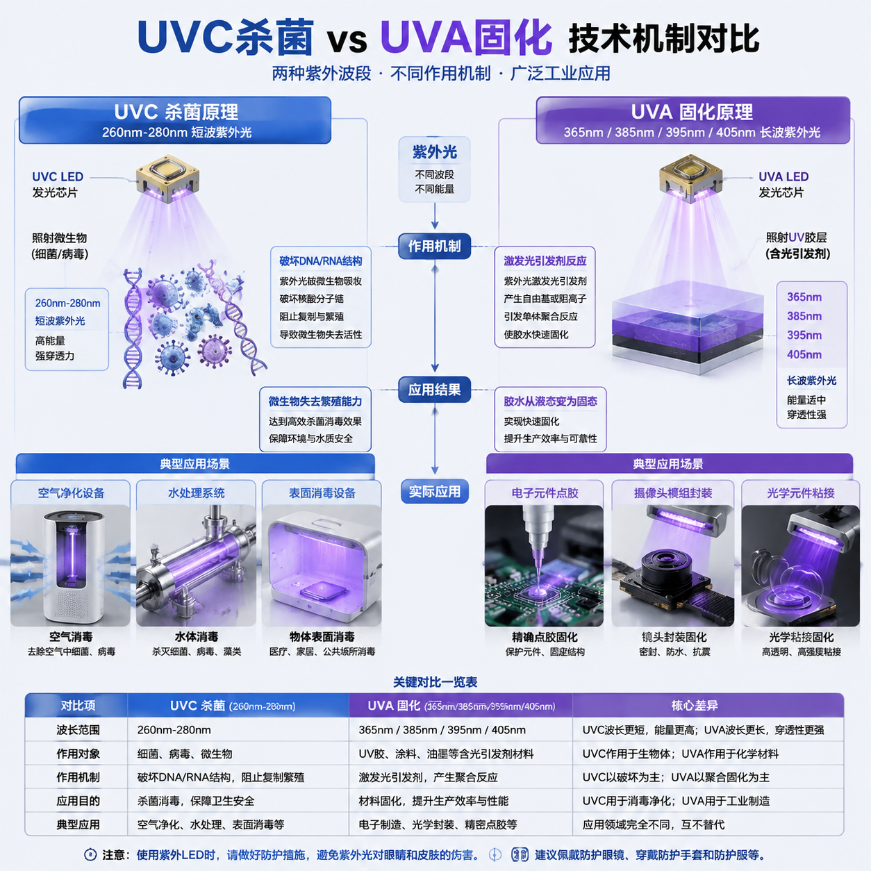 UVLED光什么波段是杀菌作用的，什么波段是固化胶的(UVA与UVC波段应用区别)