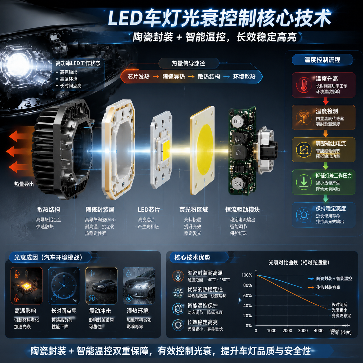 LED车灯光衰控制结构与热管理原理图