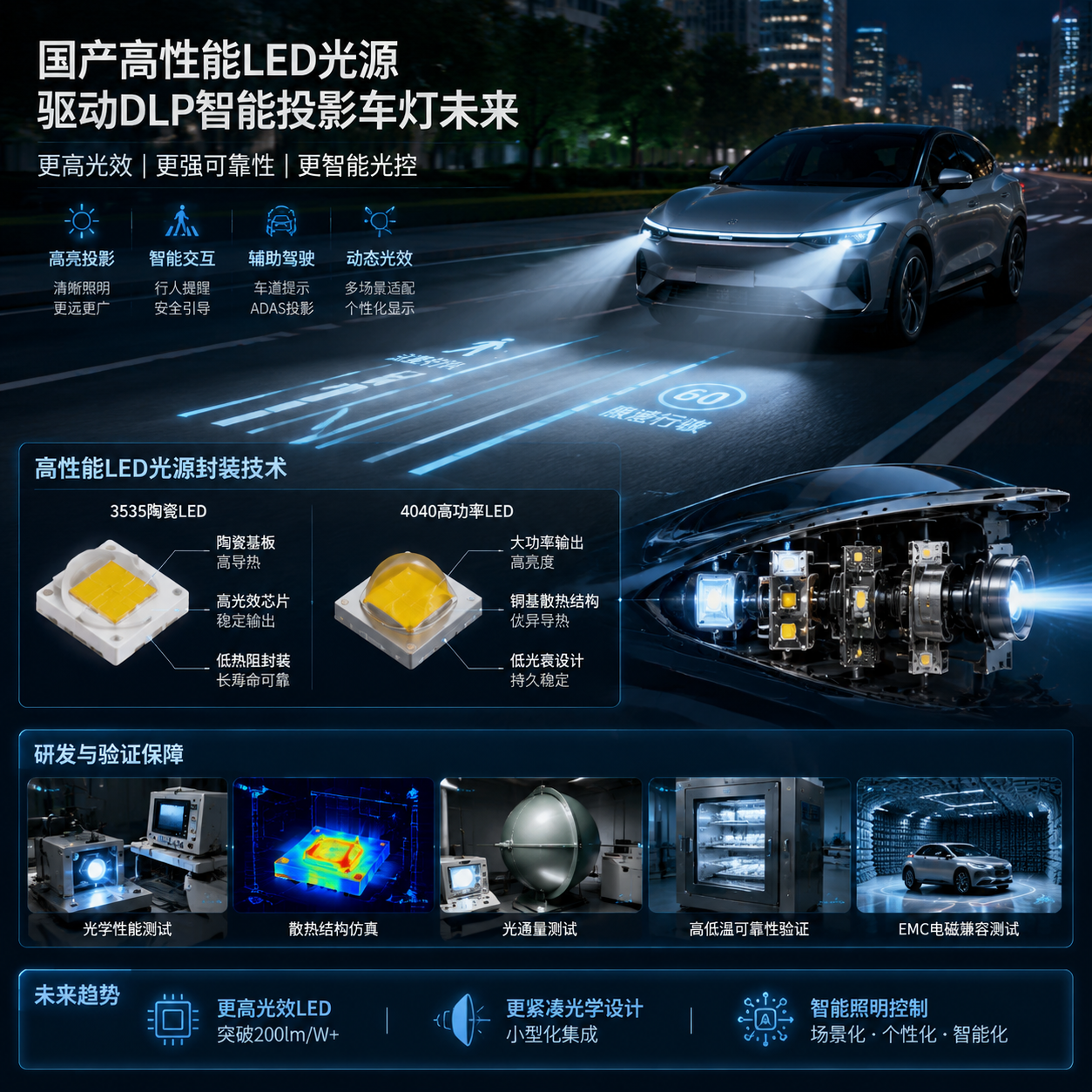 DLP 投影车灯激发光源灯珠(智能汽车照明光源解析)